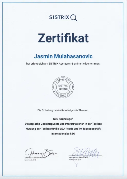 Sistrix SEO – Zertifizierung