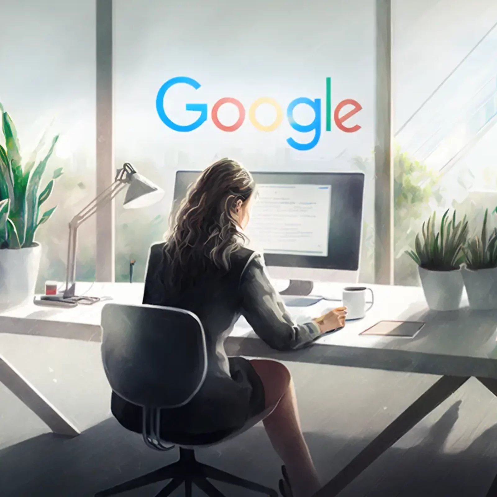 Frau arbeitet im Google Office